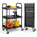 COSTWAY Chariot Servante d'Atelier à 3 Niveaux Pliant avec Roues Universelles, Chariot à Outils 4 Rainures et Mains Courantes Charge 45KG, 61 x 44 x 96 cm Noir : Commerce, Industrie et Science