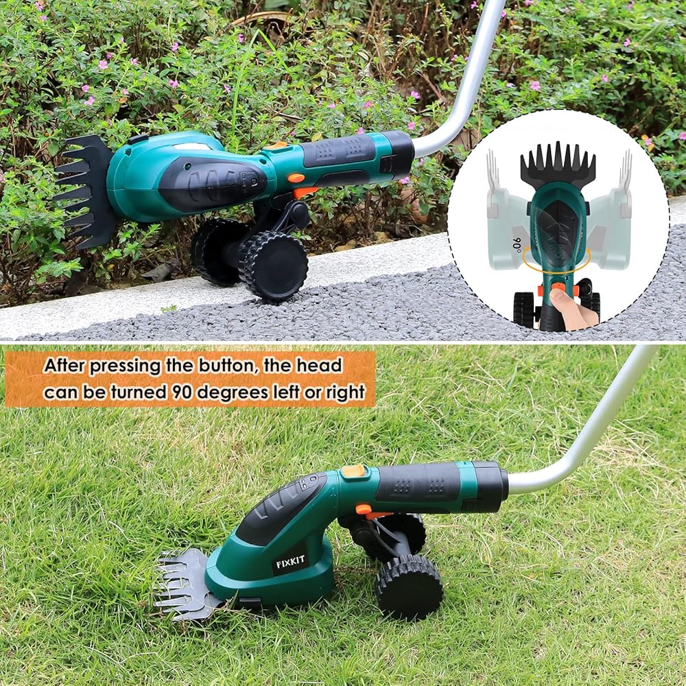 2en1 Cisaille à Gazon 7.2V, Coupe Bordure sans Fil, Tondeuse à Gazon, Taille Haies sans Fil, Manche Long Télescopique Détachable, 2 Types de Lames, Chargeur & Batterie, pour Couper Gazon/Buisson/Haie : Jardin