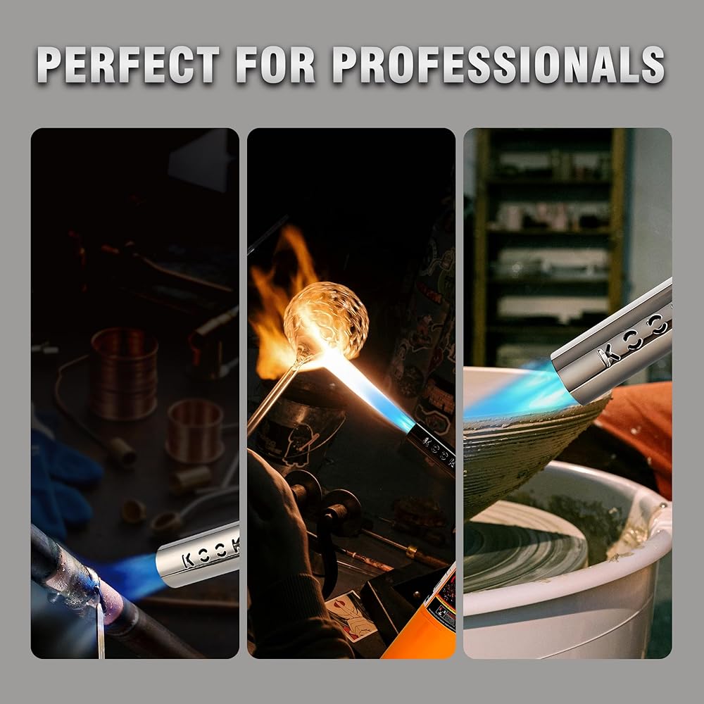 KOOKCOOK Tête de torche au propane, puissante tête de chalumeau à 4 flammes avec allumage, kit de pistolet à gaz MAPP MAP sur support de réservoir de propane de 0,5 kg pour souder, souder, braser, : Bricolage