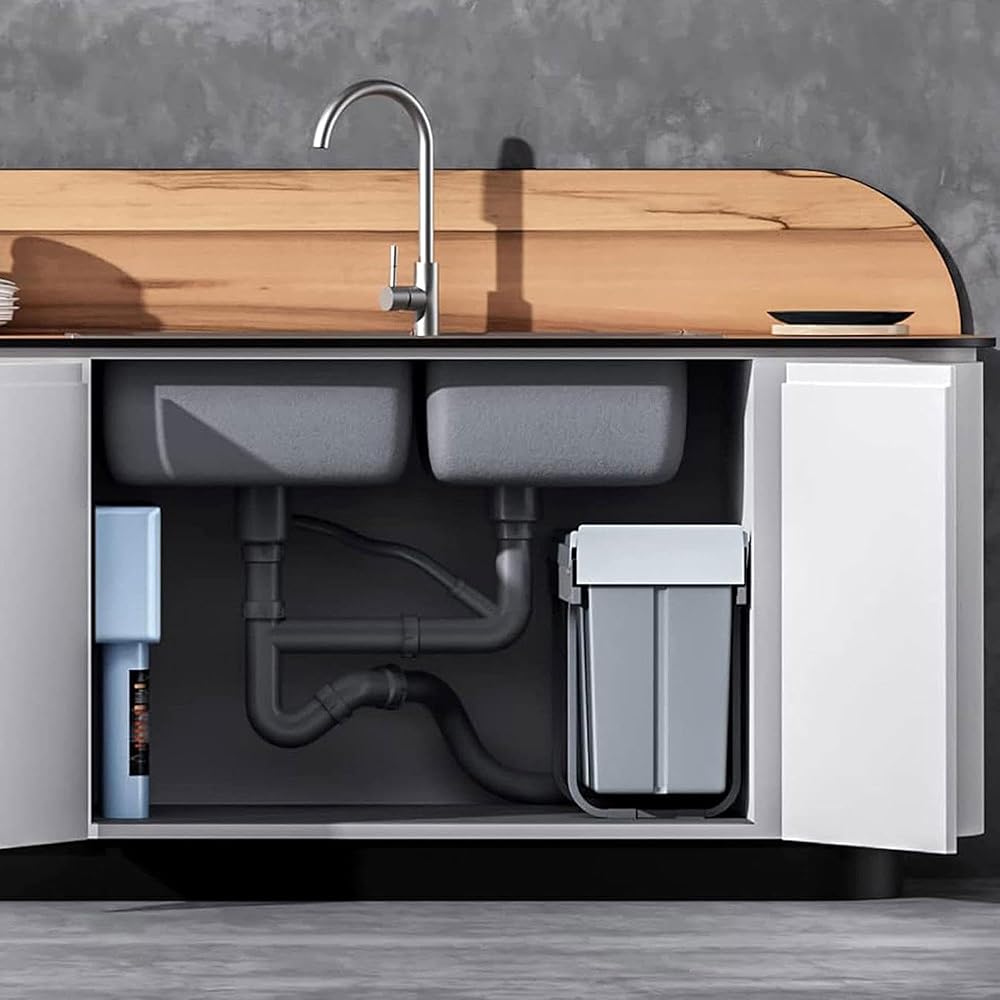 Poubelle de recyclage pour meuble de cuisine, poubelle sous évier 20 L, fixation inférieure et retrait manuel, poubelle amovible, avec couvercle : Cuisine et Maison