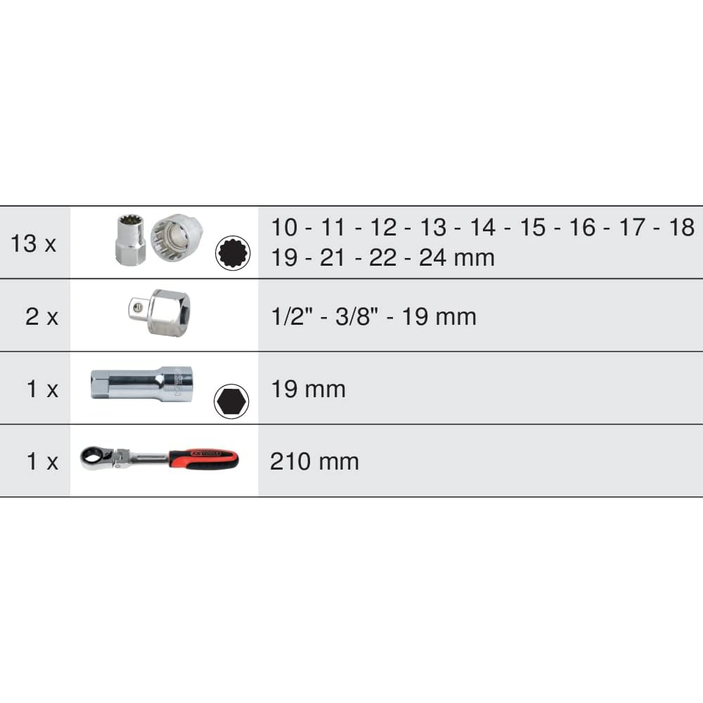 KS Tools 922.4040 - Coffret de douilles traversantes 3/8'' + 1/2'' - 10 à 24 mm - Gamme TRIPLEplus® - Entraînement 19 mm mâle - Finition chromée satinée - 17 pièces : Bricolage