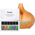 Diffuseur d'arômes en bois avec Top 6 Huiles essentielles naturelles – Diffuseur d'arômes – 300 ml – Technologie ultrasonique silencieuse – Humidificateur – Éclairage LED : Hygiène et Santé