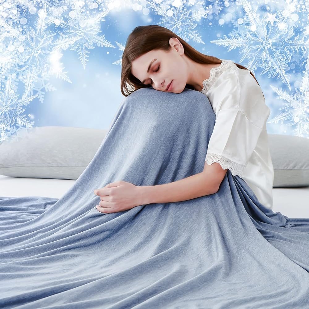 Luxear Couverture Rafraichissante pour Été, Couverture avec Technologie Sentiment Froid, Plaid Doux Léger pour Canapé Fauteuil Adulte Bebe Enfant Chien Voyage Voiture, 220 x 240 Cm, Bleu : Cuisine et Maison