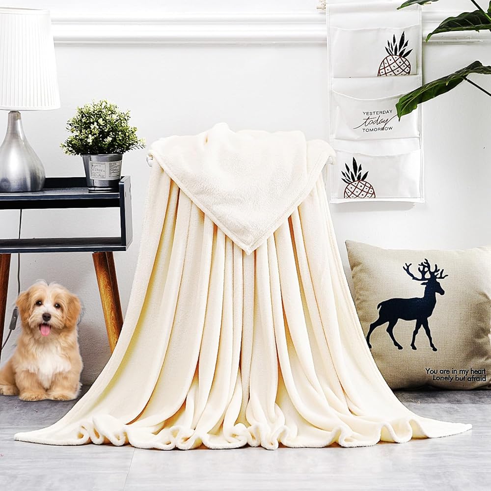 GAIFNAG Couverture Plaid Polaire, Couverture Portable 200 x 400 cm Flanelle Doux et Chaud, Lavable et Parfaite Jete de Canape Grande Taille pour Le Lit, Le Canapé, Le Sofa, Lit et Salon, Blanc : Cuisine et Maison