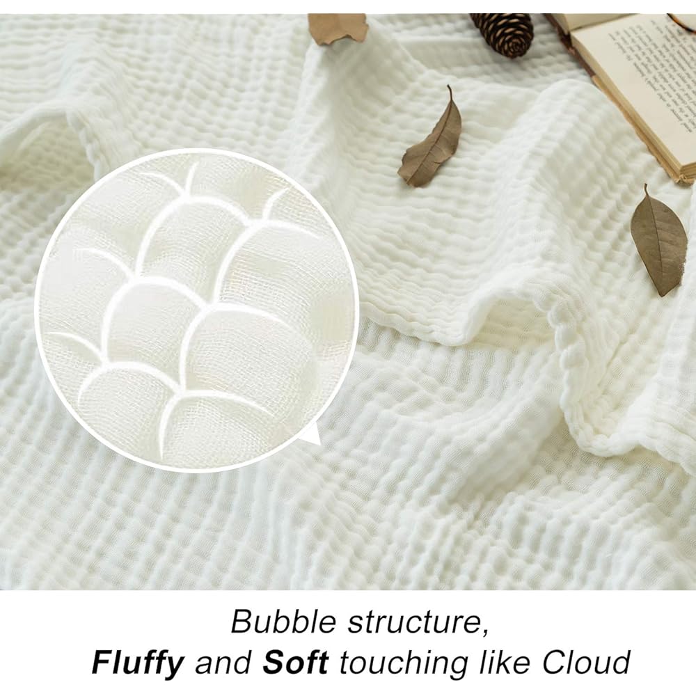 EMME – Grande couverture en coton doux à 6 couches pour lit queen size, toutes saisons, légère et respirante (blanc, 203 x 228,5 cm) : Bébé et Puériculture