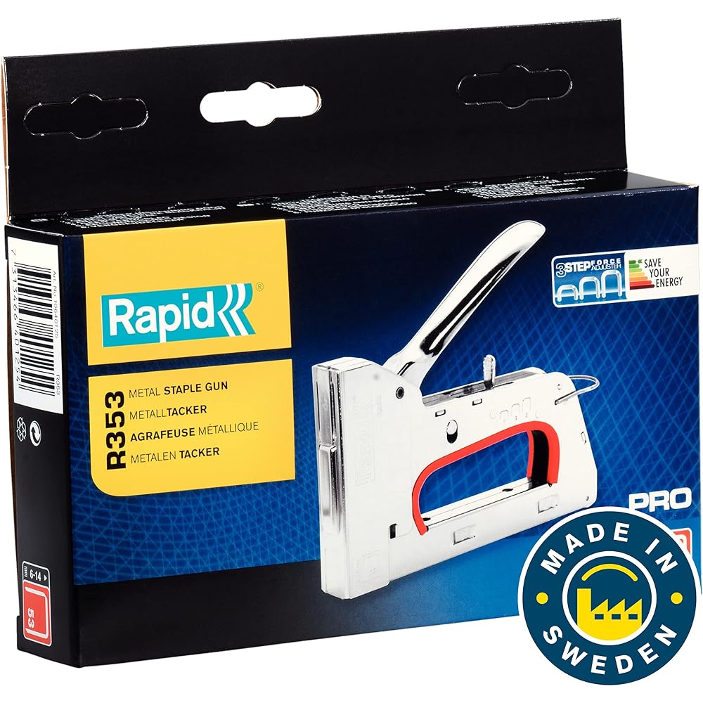 Rapid - Agrafeuse PRO R353 pour Agrafes N°53, Agrafeuse pour Tissus avec 3 Puissances au Choix, Gâchette Facile à Actionner & Poignée Ergonomique, Fabriqué en Suède (10640125) : Bricolage