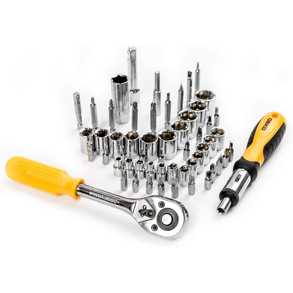DEKO Caisse a Outil 228 Pièces, Malette Boite Coffret Complete Bricolage Portable Marteau Pinces Tournevis Clé Douille Ruban Mesurer Testeur Électrique Stylo Kits Réparation Combiné : Bricolage