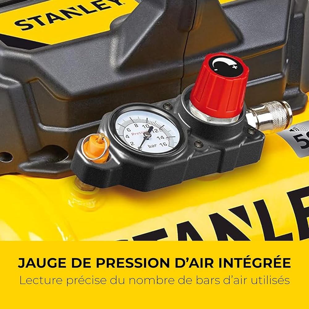 Stanley Compresseur à Air DN200/8/6 - Gonfleur Pneus Voiture 8 Bar - Compresseur Portatif avec Capacité de 6L - sans Huile 105L/Min - Avec Poignée et Pieds Antidérapants - pour Outils Pneumatiques : Stanley: Bricolage