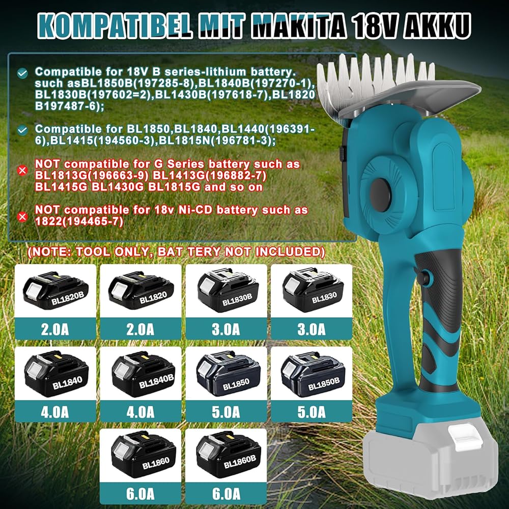 WingFly Cisaille à Gazon et Arbustes sans Fil Compatible avec Batterie Makita 18V, Taille-haie 2 en 1 pour Jardins et Cours (Longueur de Coupe 130 mm et 220 mm, sans Batterie) : Jardin