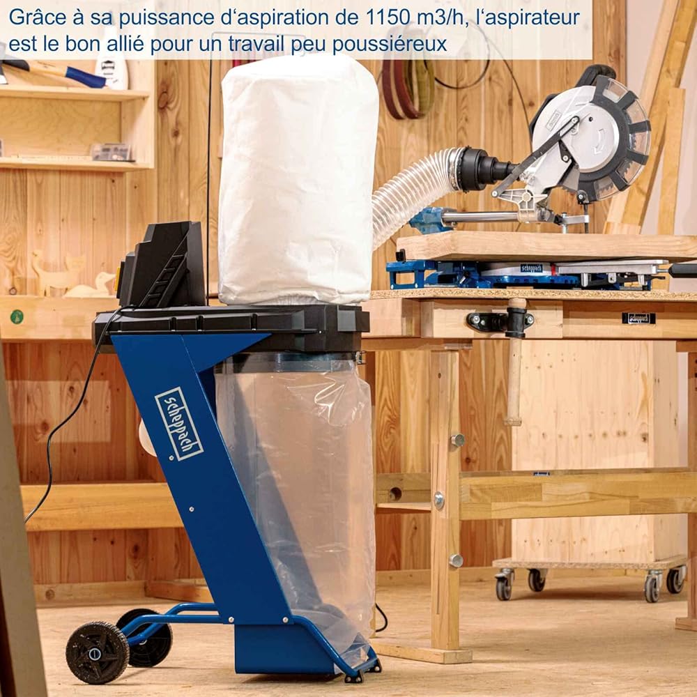 Scheppach DC500 Aspirateur à copeaux 550 W sac collecteur 75 L débit d'air 1150 m³/h tuyau 2 m