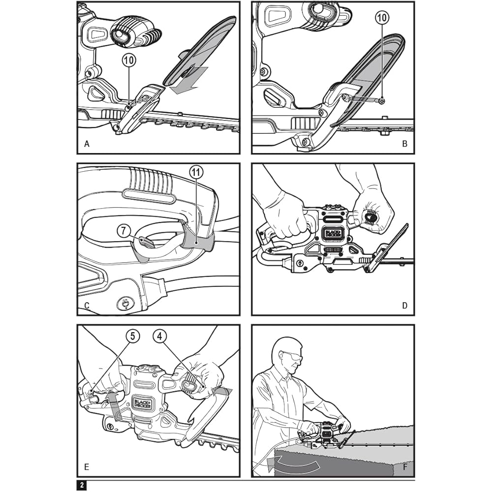 BLACK+DECKER Taille-Haies Filaire 420 W, Taille-Haies Electrique 45 cm avec 2 Poignées et Garde, Lame Asymétrique, Ecartement 16 mm, Robuste et Léger, BEHT201-QS Noir : Jardin