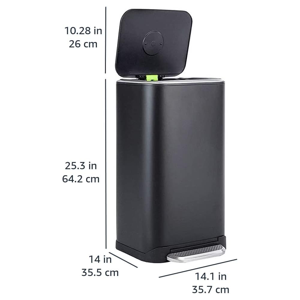 Amazon Basics Poubelle rectangulaire à fermeture douce - 32 l, noir : Cuisine et Maison