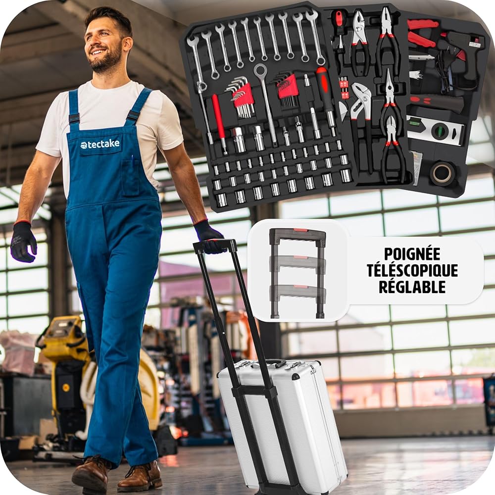 tectake® Caisse à outils sur roulettes Boîte à outils en Aluminium 799 Pièces 3 Compartiments, Rangement atelier Outillage à main Bricolage Embout visseuse Kit tournevis Rangement visserie : Bricolage