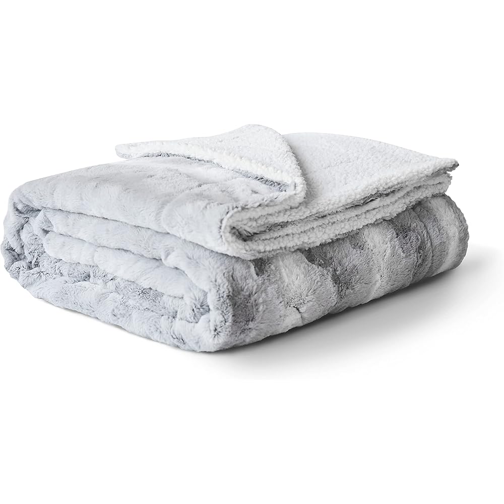 mello Plaid canape Grande Taille, Plaid Fourrure 220x240 Reversible Peau de Mouton, Couverture pour lit, Plaid Polaire Tout Doux, Couverture Polaire, Dessus de lit Lavable, Gris : Cuisine et Maison