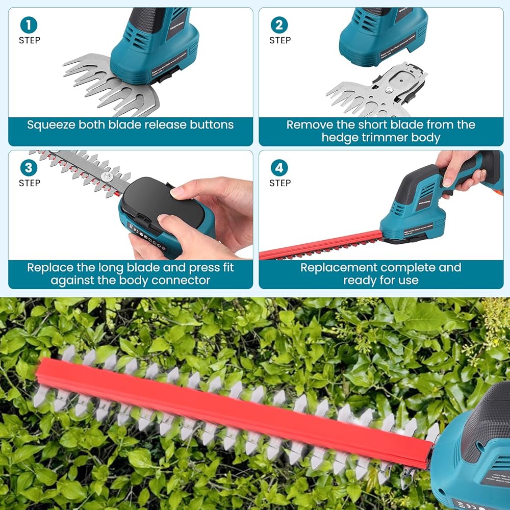 Cisaille Sculpte-Haie Electrique, Cisaille de jardin/ Taille-Herbes sans Fil 21V, Mini Taille-Herbes Taille Haie Electrique1500mAh*2, 2 Lames(42cm&15cm), Cisaille a Gazon Léger pour Coupe, Elagage : Jardin