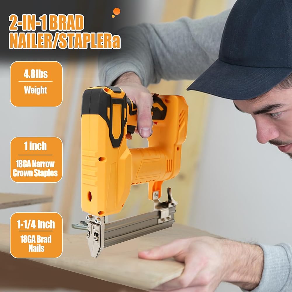 18GA Pistolet à clouer sans fil pour Dewalt 20 V batterie, agrafeuse électrique 2 en 1 avec 1000 clous et 500 agrafes pour menuiserie en bois : Bricolage