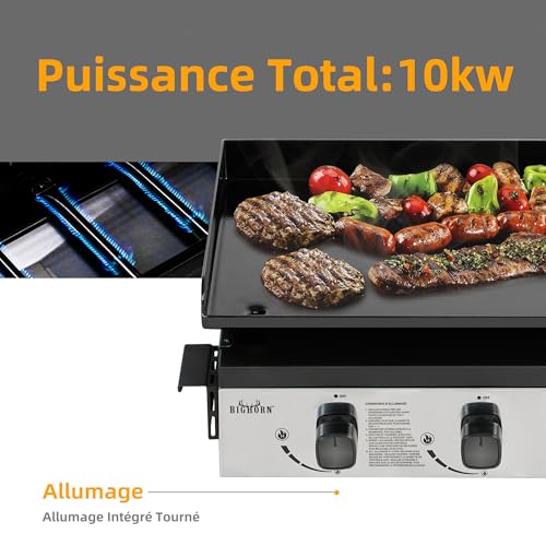 Plancha à gaz 4 brûleurs, 10kW, noir