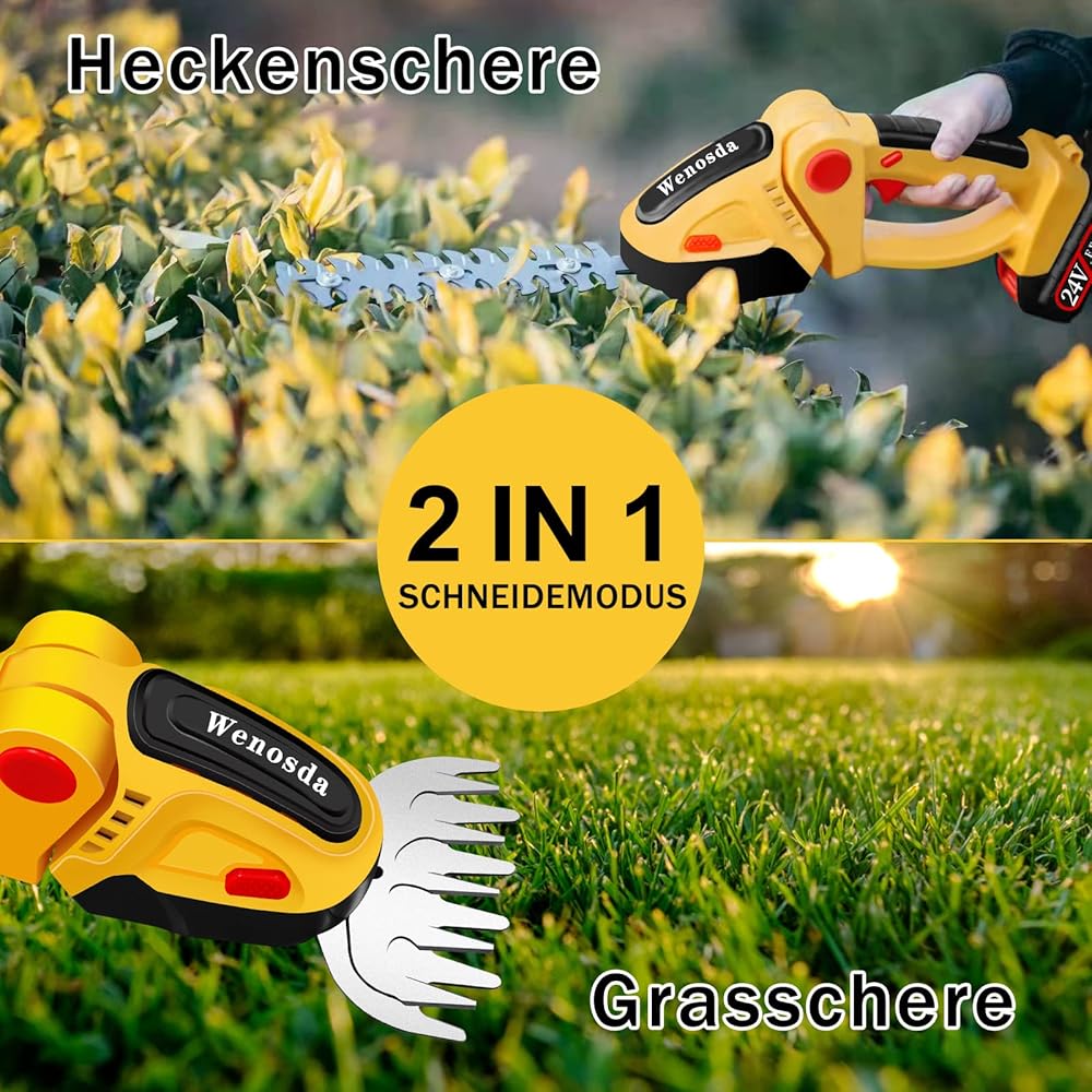 Cisaille à gazon sans fil 2 en 1 et taille-haie sans fil 2 en 1 - 2 lames - Batterie Li-ion rechargeable 24 V 2000 mAh - 2 lames - Pour jardin et pelouse : Jardin