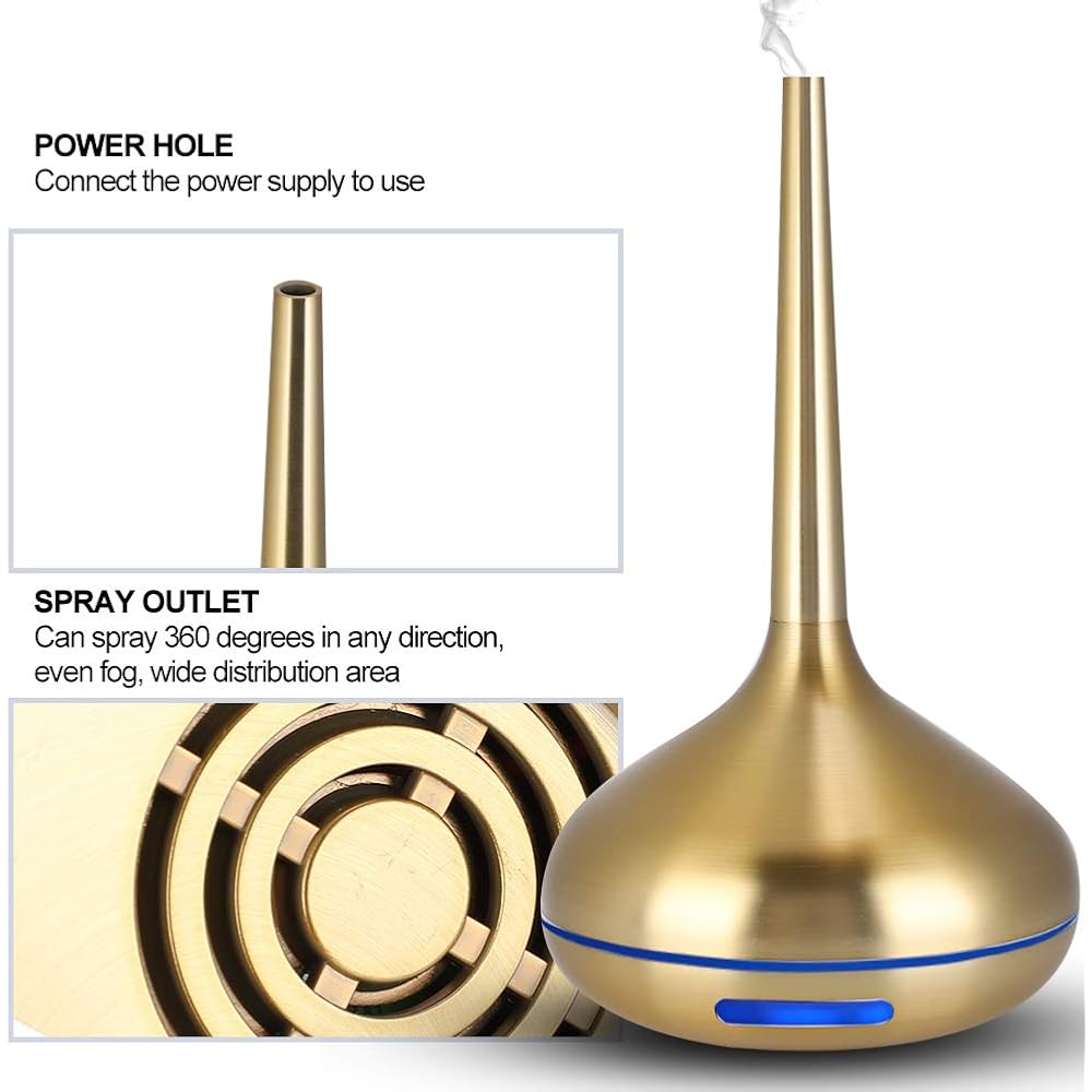 120 ML Diffuseur d'Huiles Essentielles Humidificateur Diffuseur d'Aromathérapie 7 Couleurs Led Nuit Lumière Humidificateur d'Air Or Pour Maison, Bureau, Salon, Spa, Massage, Yoga : Hygiène et Santé