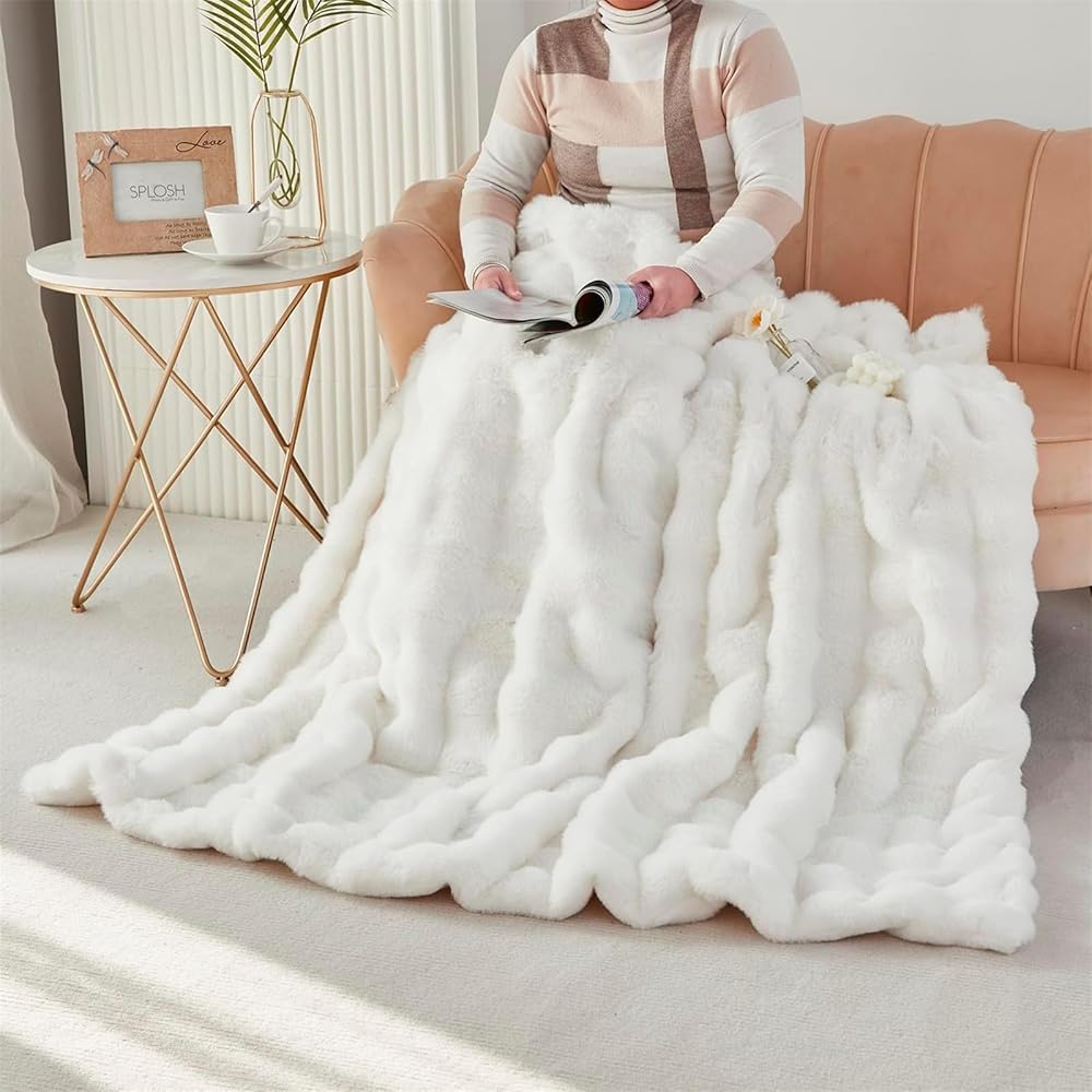 LINGKY Couverture 160x200 cm, Couverture Polaire Flanelle Super Douce, Epaisse Plaid Fausse Fourrure Haute Qualité, Chaude Et Confortable, Couvre-Lit Et Housse De Canapé, Blanc : Cuisine et Maison