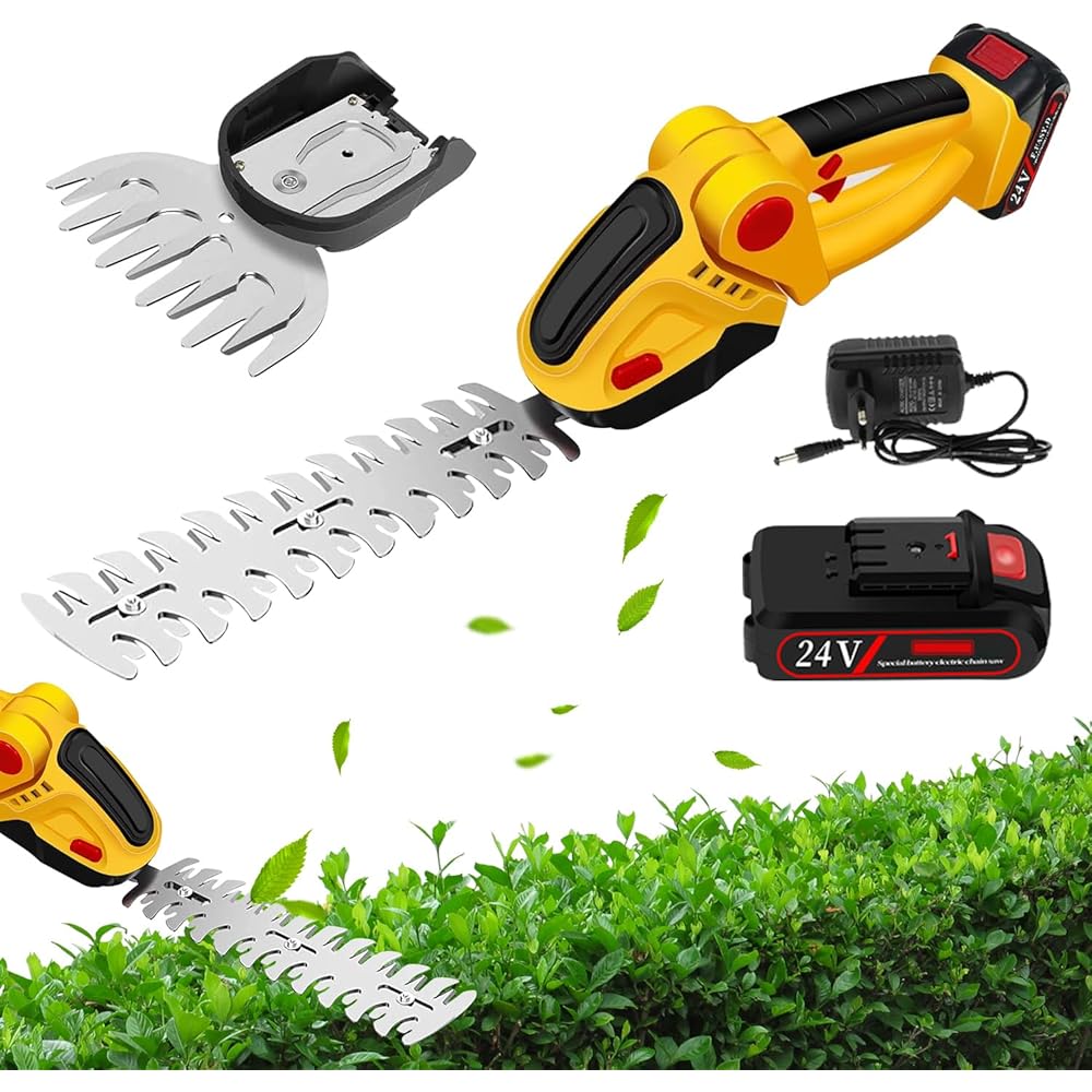 Taille-haie sans Fil, 24V 2 en 1 Cisaille à Main avec Batterie Rechargeable Lithium-ION et Chargeur, Coupe-Herbe électrique pour Jardin et Pelouse : Jardin