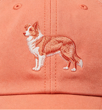 Zyentral - Washed Cotton Hat, Coral Border Collie Embroidery