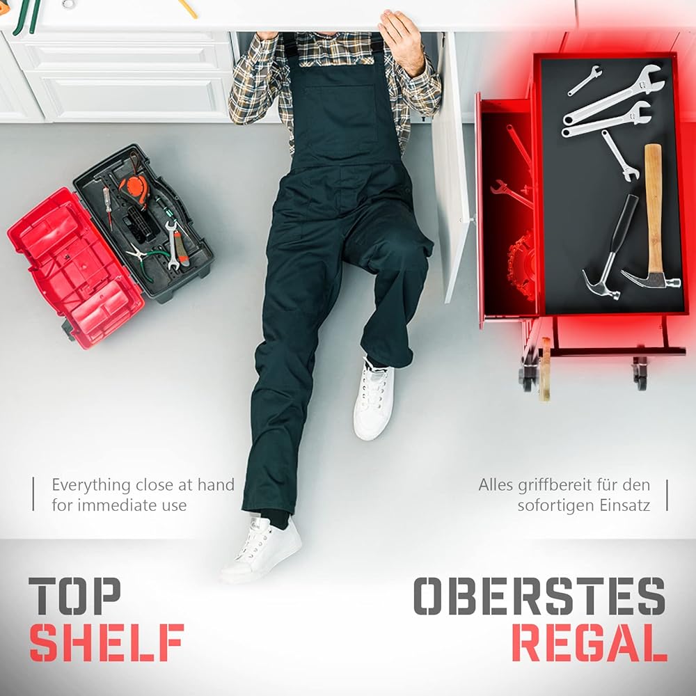 TIMBERTECH® Chariot à Outils - avec 4/5/7/9 Tiroirs, 4 roulettes (2 avec Frein), en Acier - Servante d'Atelier, à roulettes, de Rangement, Caisse à Outils Amovible : Bricolage