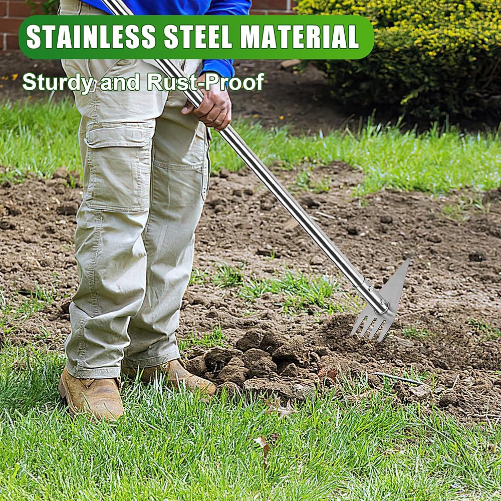 BARAYSTUS Binette à double tête - 74,9 - 146,6 cm - Manche long réglable - Outil de jardinage en acier inoxydable - Pour jardinage, plantation, désherbage, creusage, ameublissement du sol : Jardin