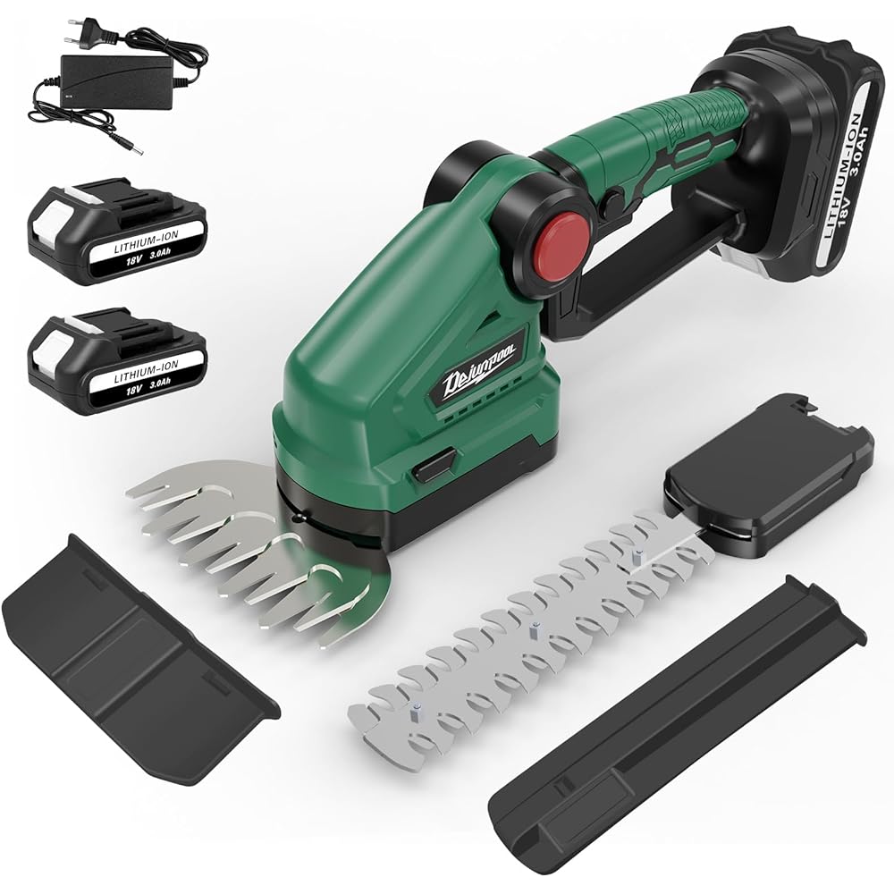 ASUNCELL Sécateur et taille-haie sans fil 2 en 1, cisaille à gazon avec cisaille à arbustes et couteau à gazon (18 V, avec 2 batteries 3000 mAh et chargeur) Longueur de la lame : 22 cm (arbuste) / 13 : Jardin