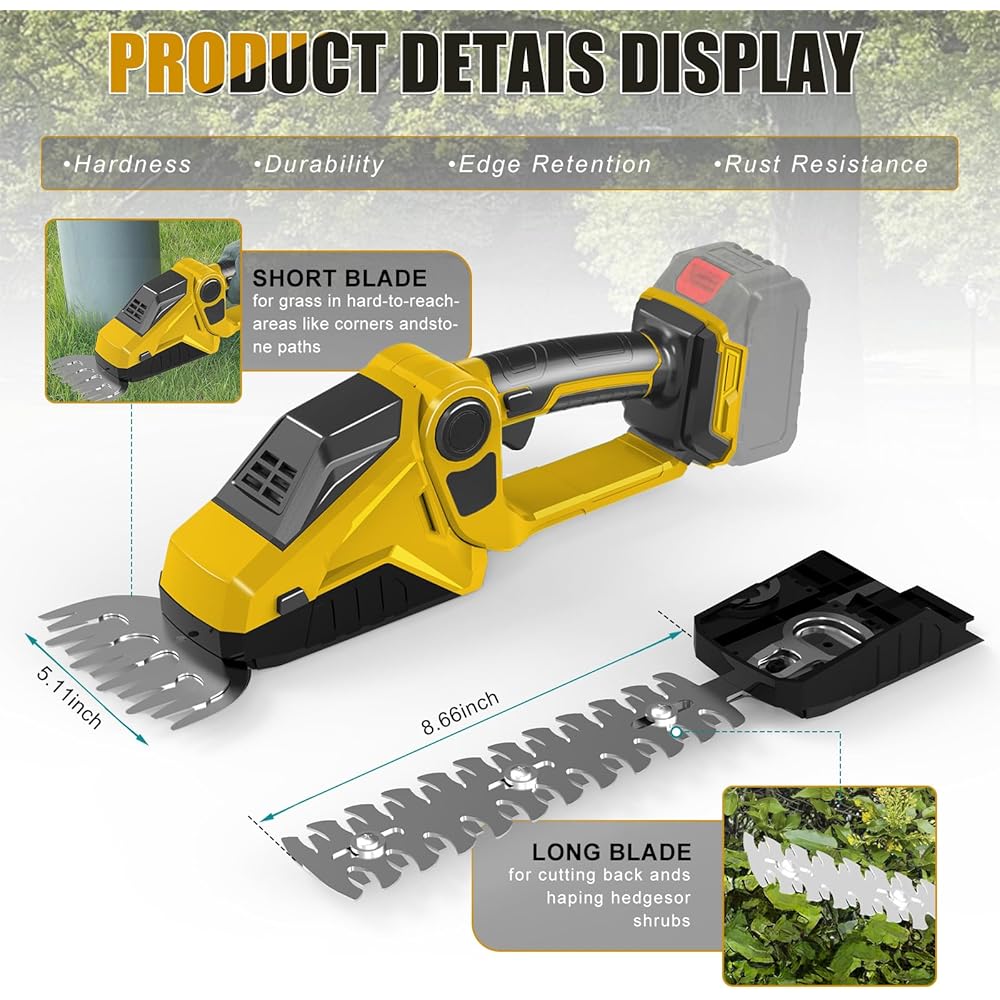 Taille-haie et cisaille à Gazon sans Fil 2 en 1 Compatible avec Dewalt 20V Batterie, 150W Cisaille à arbustes électrique 90° réglable avec 2 Lames pour Couper Les arbustes et l'herbe (sans Batterie) : Jardin