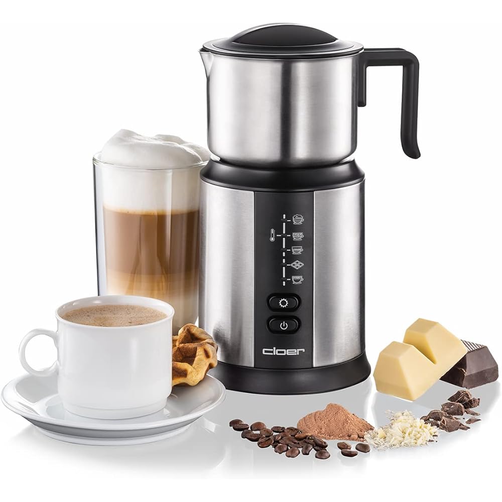 Cloer 7789 Mousseur à lait à induction XL800, mousse de lait 600 ml, chocolat chaud 500 ml, récipient 800 ml, commande électronique, 500 W, bobine de mousse magnétique, verseuse en acier inoxydable : Cuisine et Maison