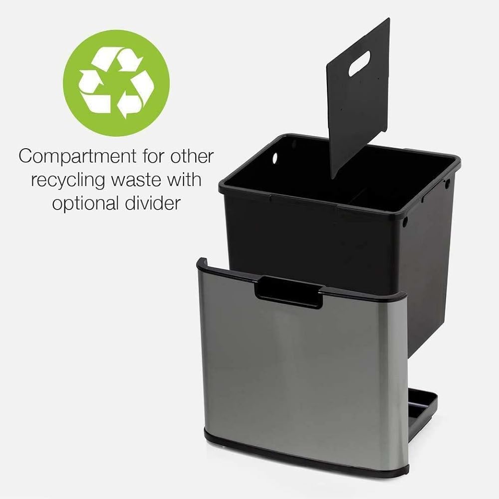 Poubelle De Cuisine Automatique Tri Sélectif Double Compartiment 75l NARVIK En Acier Inox Recyclage Grande Capacité Et Poubelle De Table 3l : Cuisine et Maison