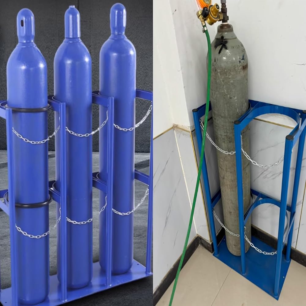 Support de bouteille d'oxygène robuste - Support de bouteille de gaz en métal sur pied pour le stockage en usine et au garage, conception à étagère fixe (longueur 34 cm, 13 3/8") - Support d : Commerce, Industrie et Science