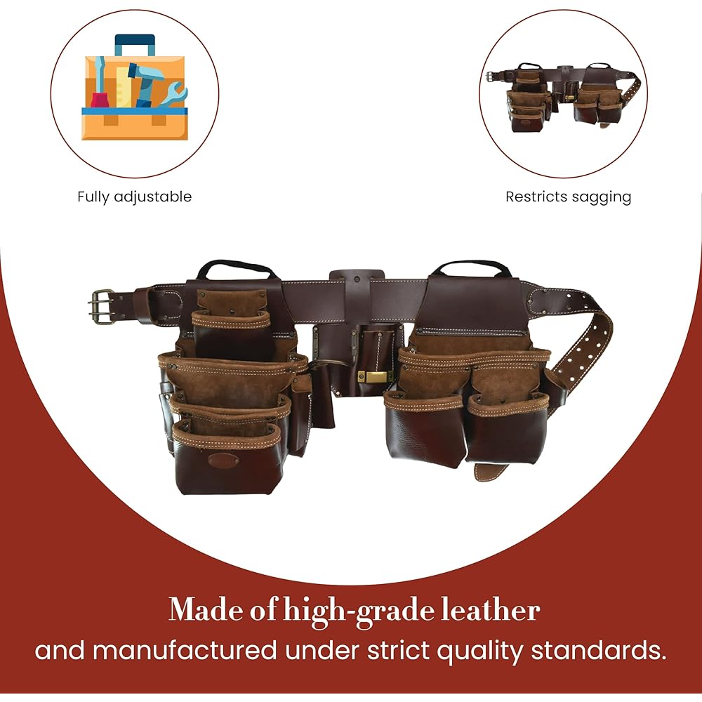 Style n Craft Combinaison de cadre professionnel 4 pièces et 22 poches, ceinture à outils avec 2 pochettes à outils, un porte-outils multifonction à 4 poches et 1 boucle pour marteau en cuir, ceinture : Cuisine et Maison
