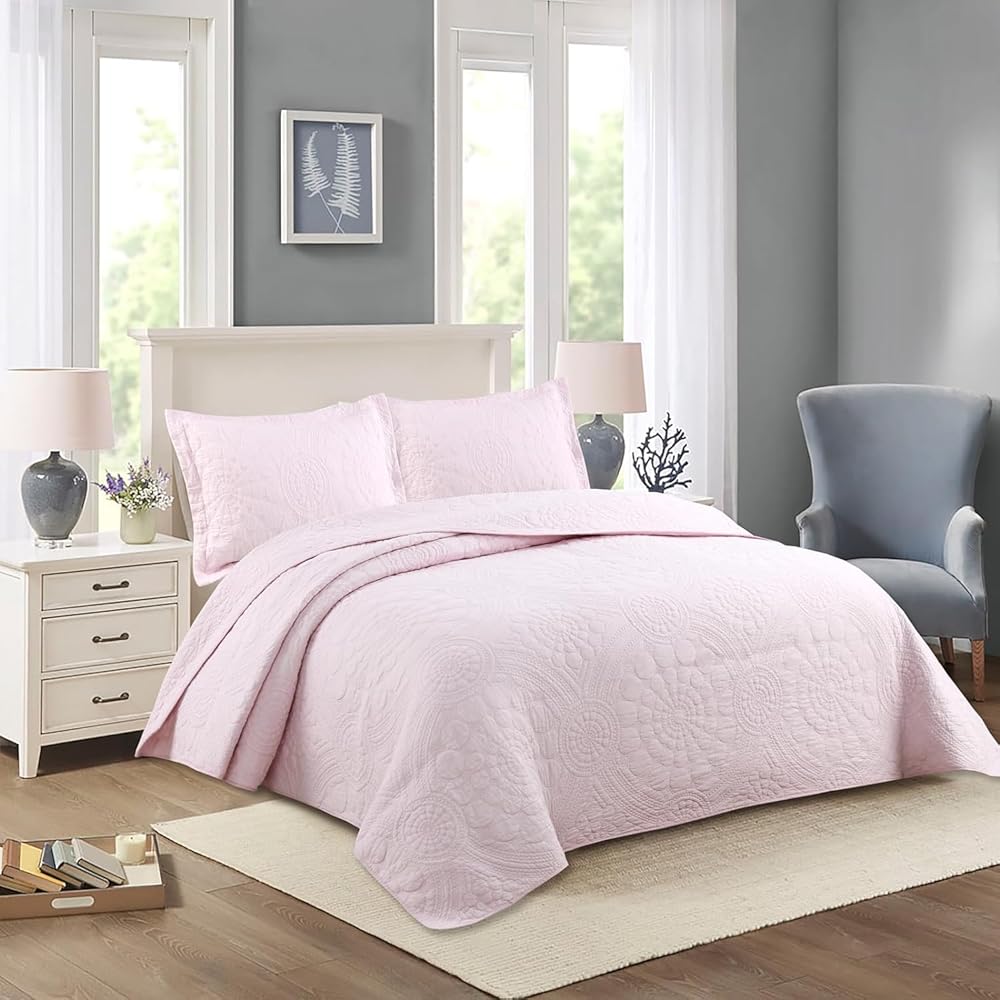 ELzEy Couvre-Lit 2 Personnes 240 x 260 cm, Coton 100%, Blanc, Taille Standard, Doux et Confortable : Cuisine et Maison
