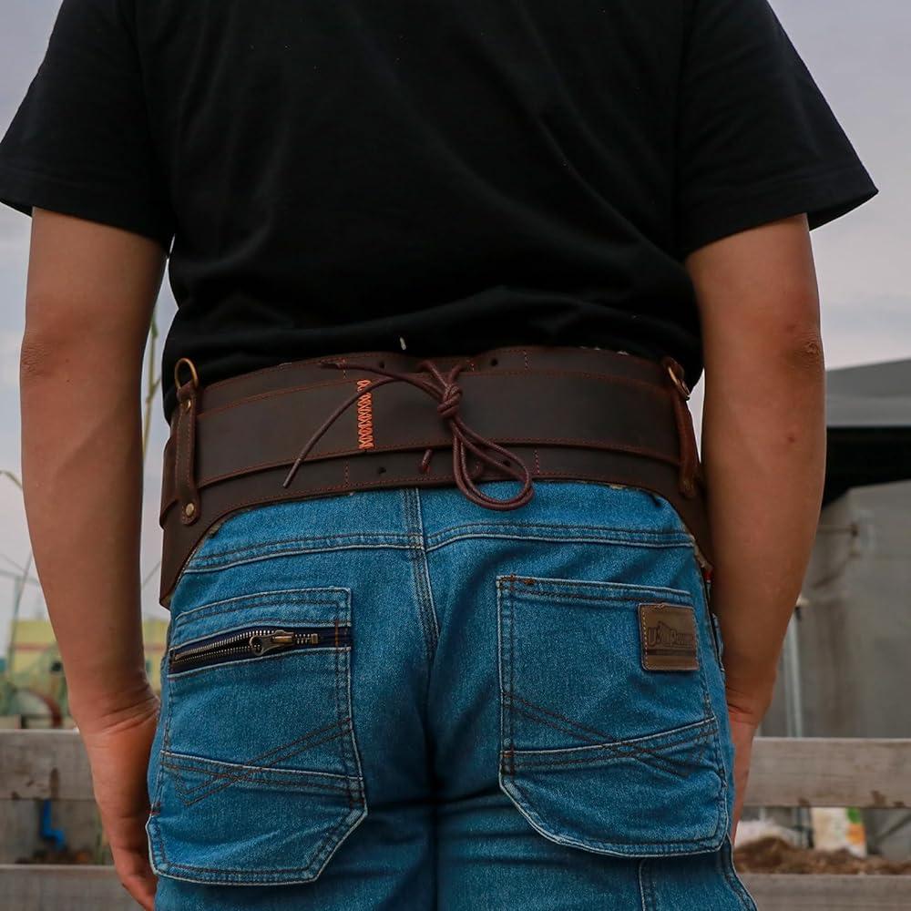 TOURBON Ceinture à outils en cuir véritable pour menuisiers électriciens Ceinture de travail rembourrée Système de ceinture Stronghold : Bricolage