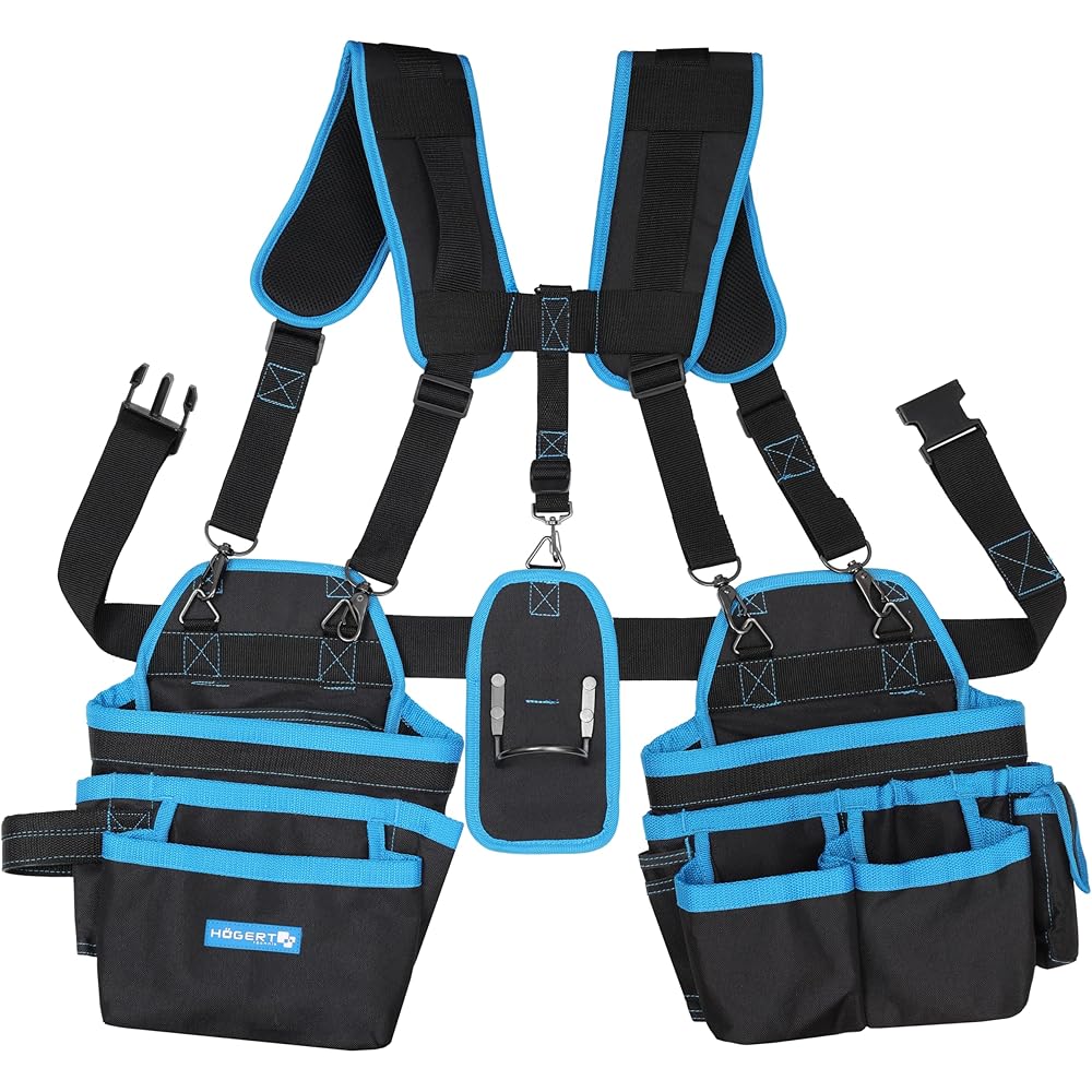 Högert Technik - Ceinture de travail avec bretelles | Ceinture à outils pour homme, ceinture de travail avec sangle à bretelles, sac à outils avec ceinture réglable, sac banane : Bricolage