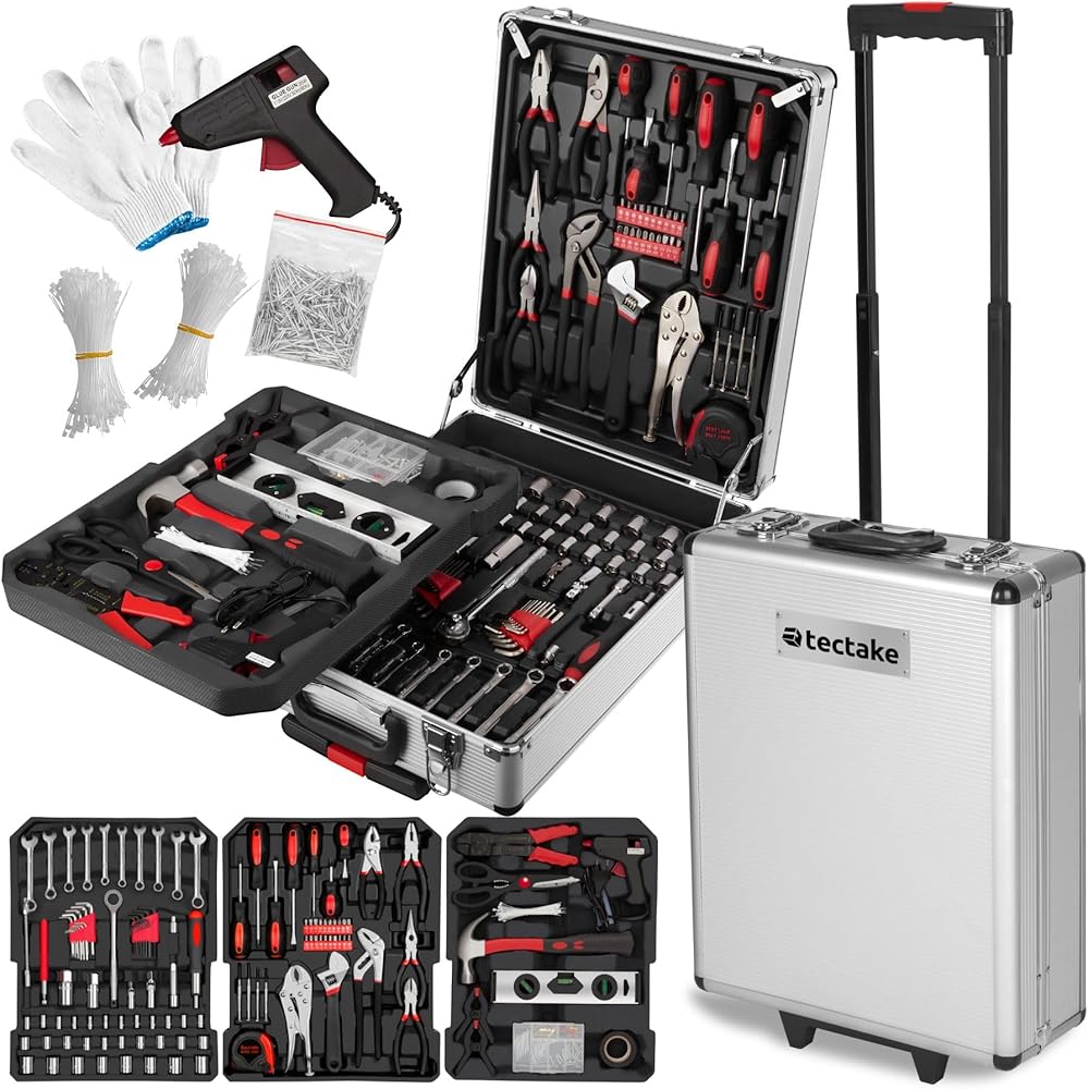 tectake® Caisse à outils sur roulettes Boîte à outils en Aluminium 799 Pièces 3 Compartiments, Rangement atelier Outillage à main Bricolage Embout visseuse Kit tournevis Rangement visserie : Bricolage