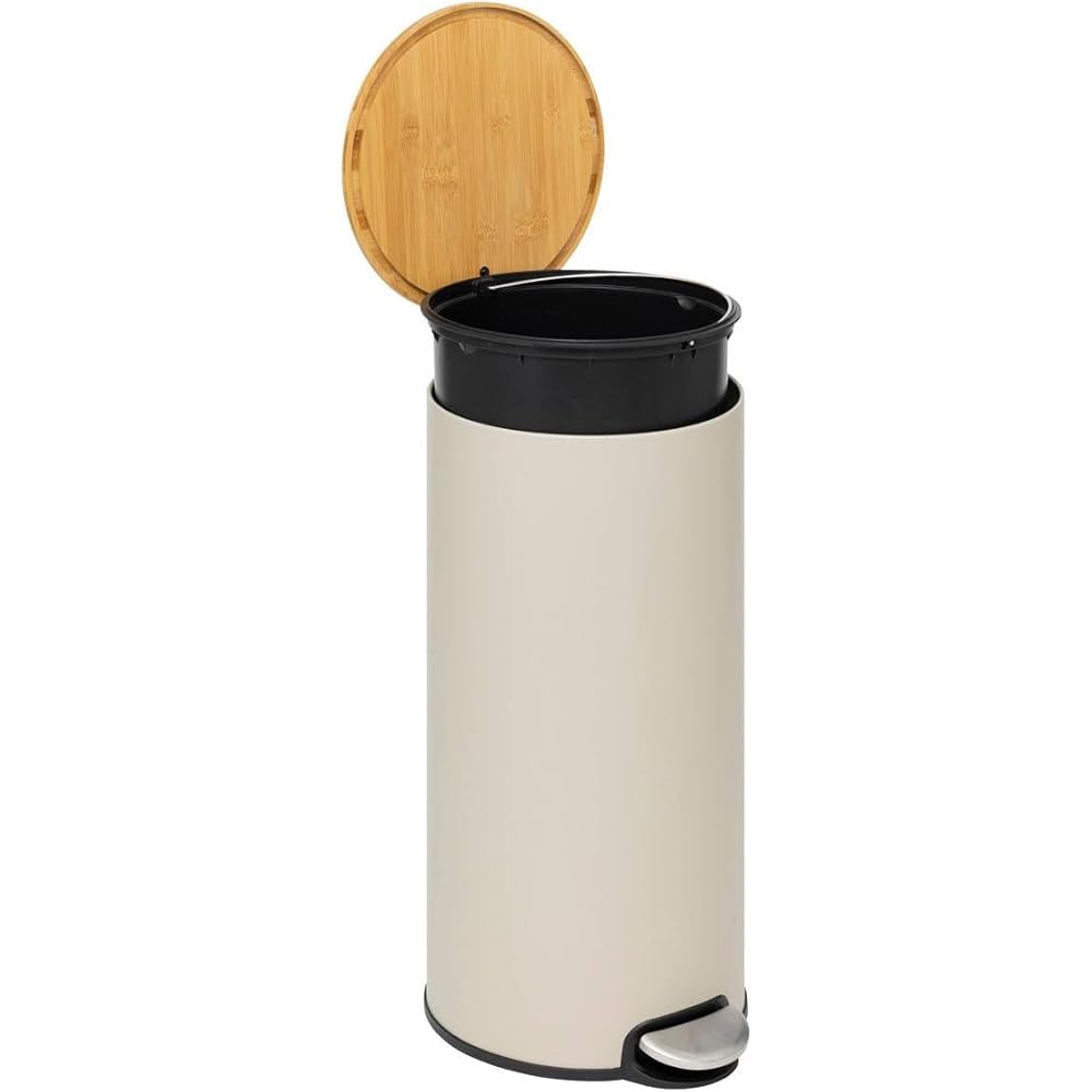 5five - poubelle couvercle bambou 30l modern color beige : Cuisine et Maison