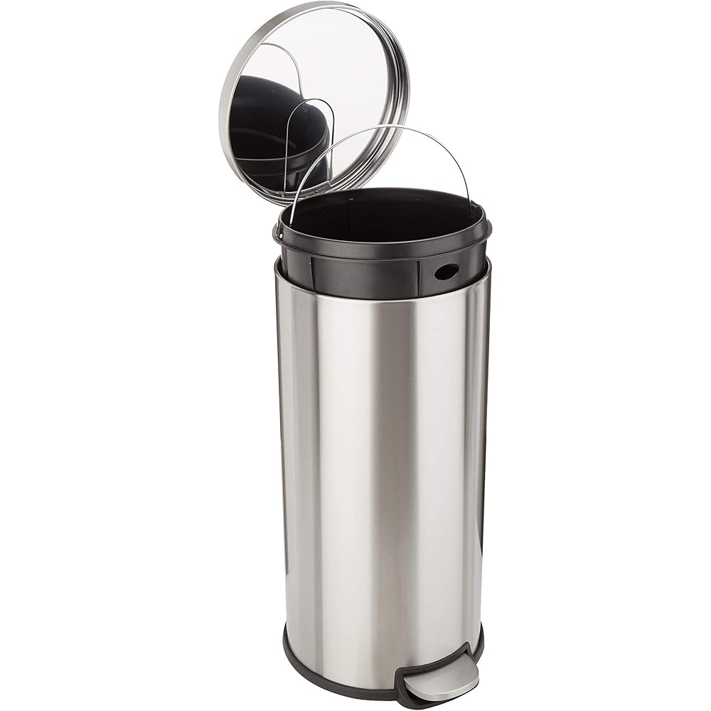 Amazon Basics Poubelle à fermeture amortie, Ronde, 30 l (7.9 Gallons), Argent : Cuisine et Maison