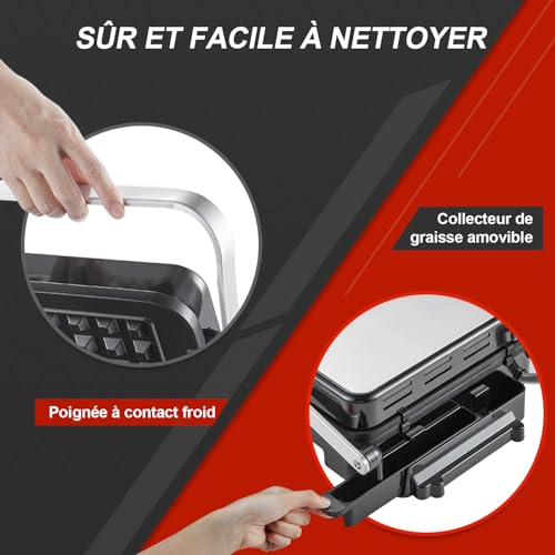 AMZCHEF Appareil 4-en-1 Grill, Panini, Gaufrier