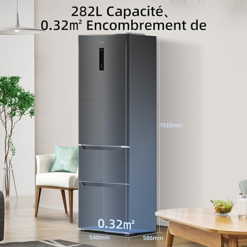 CHiQ Réfrigérateur congélateur combiné 356L, inox