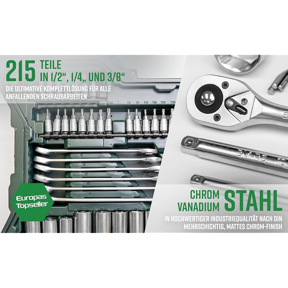 Brüder Mannesmann Set de clés à douille 0,6 / 0,95 / 1,27 cm 215 pièces : Bricolage