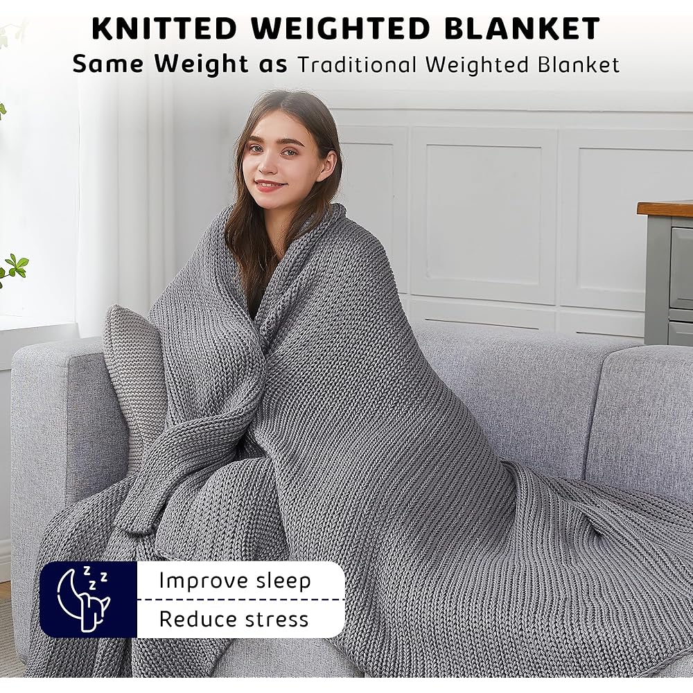 L'AGRATY Couverture lestée en Tricot – 152,4 x 203,2 cm, 6,8 kg – Couverture Lourde rafraîchissante en Tricot épais pour Adultes – Couverture décorative en Tricot torsadé épais sans Perles – Lestée : Cuisine et Maison