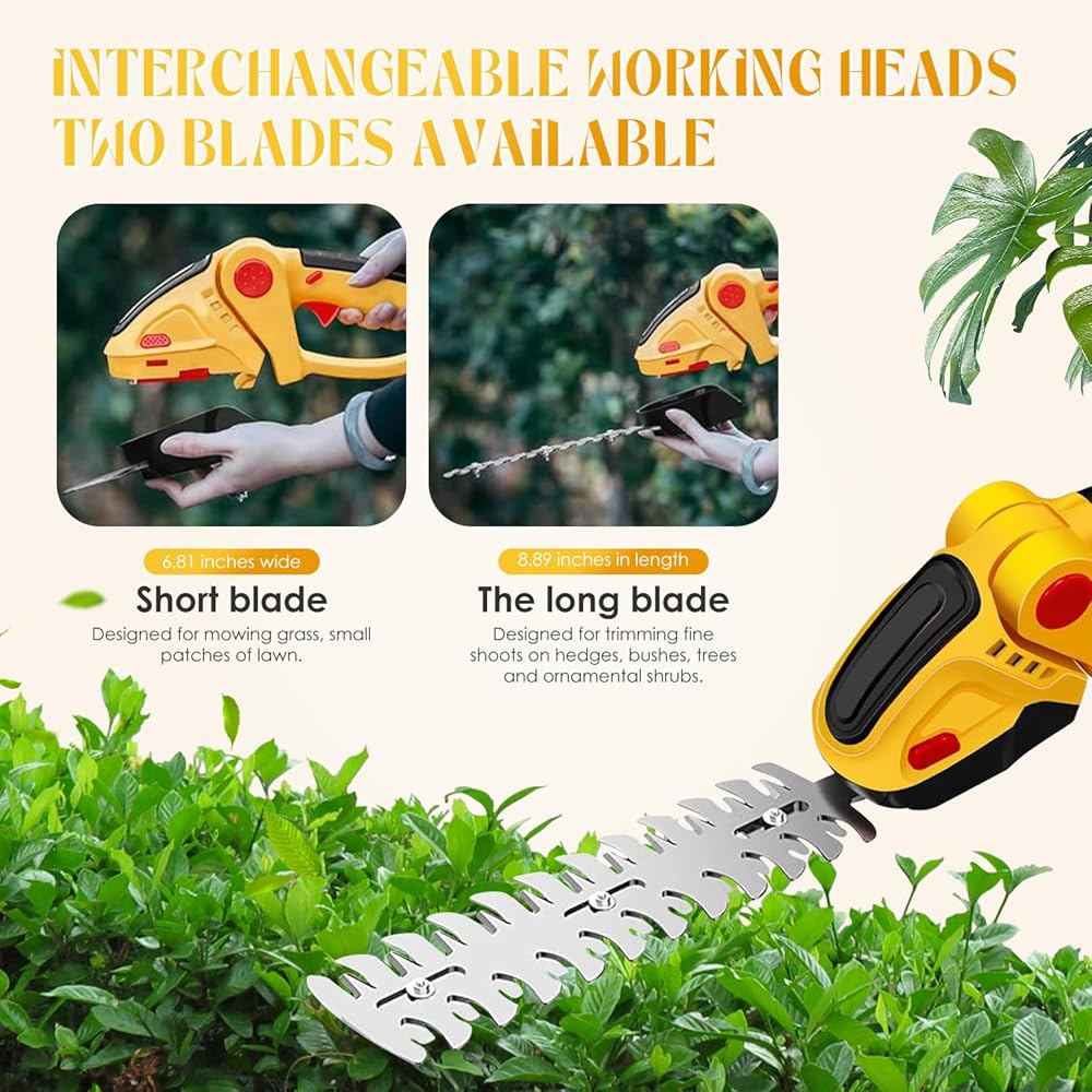 Taille-haie sans Fil, 24V 2 en 1 Cisaille à Main avec Batterie Rechargeable Lithium-ION et Chargeur, Coupe-Herbe électrique pour Jardin et Pelouse : Jardin