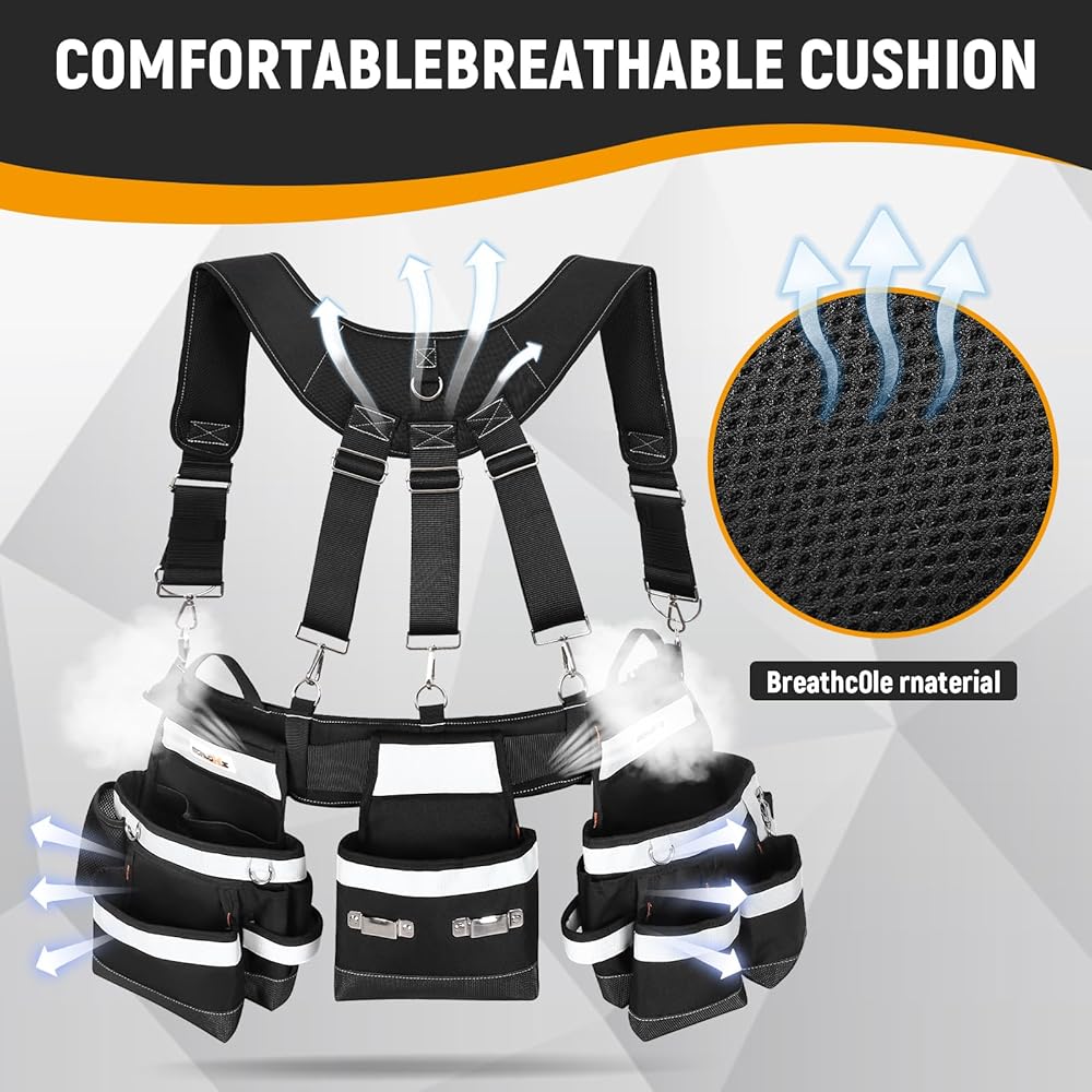 BOMOKS Ceinture à outils professionnelle avec bretelles – Construction robuste et confortable : Bricolage