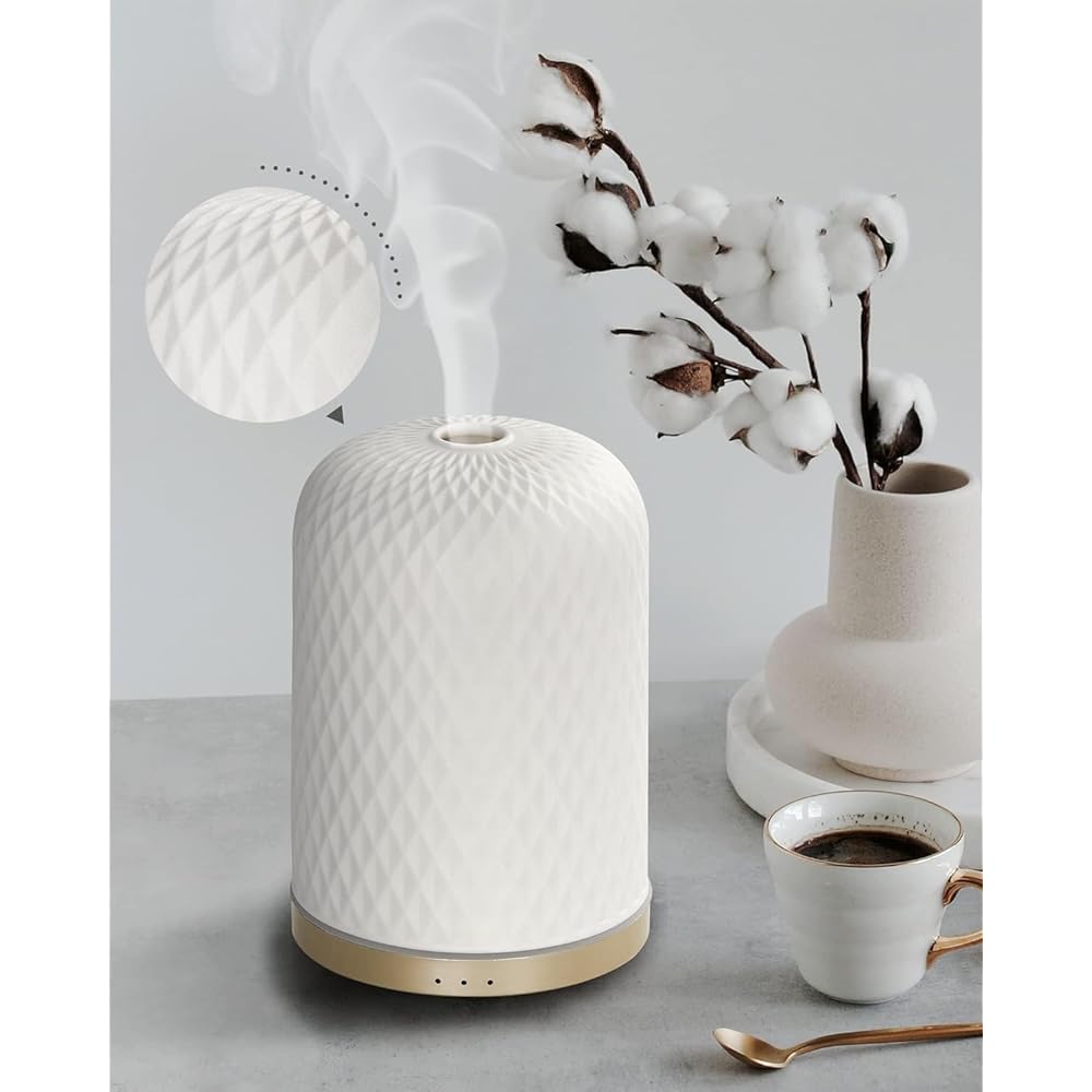 Diffuseur d'huiles essentielles, 110 ml pour huiles essentielles, grandes pièces, diffuseurs en céramique alimentés par USB, défuzzeur à ultrasons décoratif, idéal pour la maison, la décoration de : Hygiène et Santé