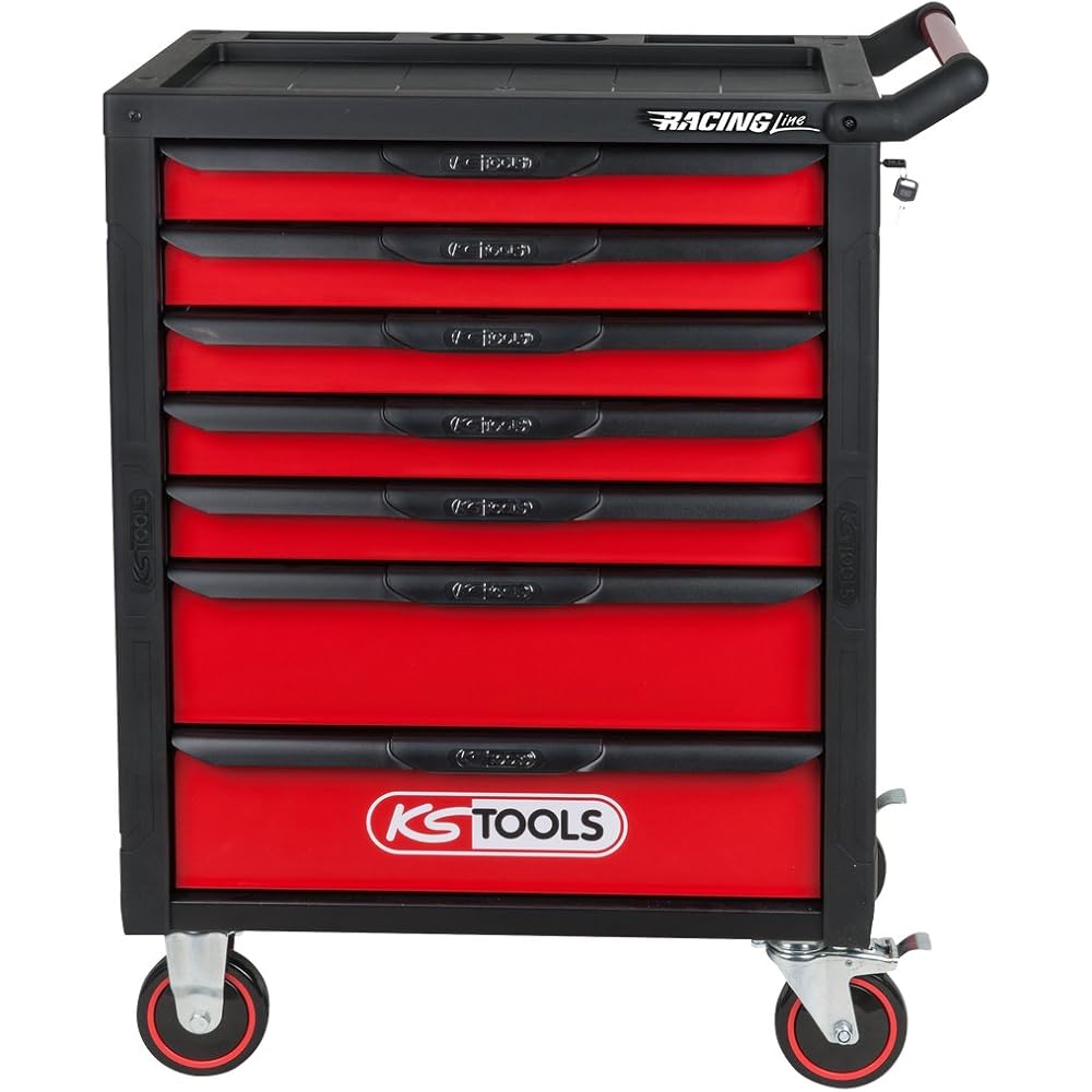 KS Tools Servante d'atelier noir/rouge, 7 tiroirs 826.0007 : Bricolage