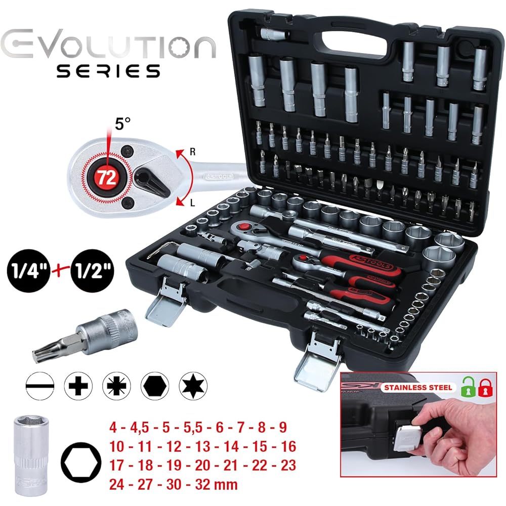 KS Tools 911.0694 Coffret de douilles F6 1/4''-1/2'' CHROMEmat 94 pièces : Bricolage