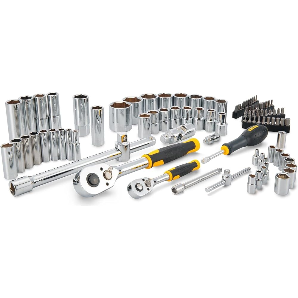 Stanley - COFFRET DE DOUILLES - 1 Cliquet 72 dents ¼’’ - 1 Cliquet 72 dents ½’’ - 41 embouts de vissage - JEU DE 96 PCS - STMT17379-1 : Bricolage